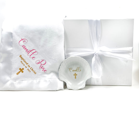 Baby Baptism Gift Box - Blanket & Shell