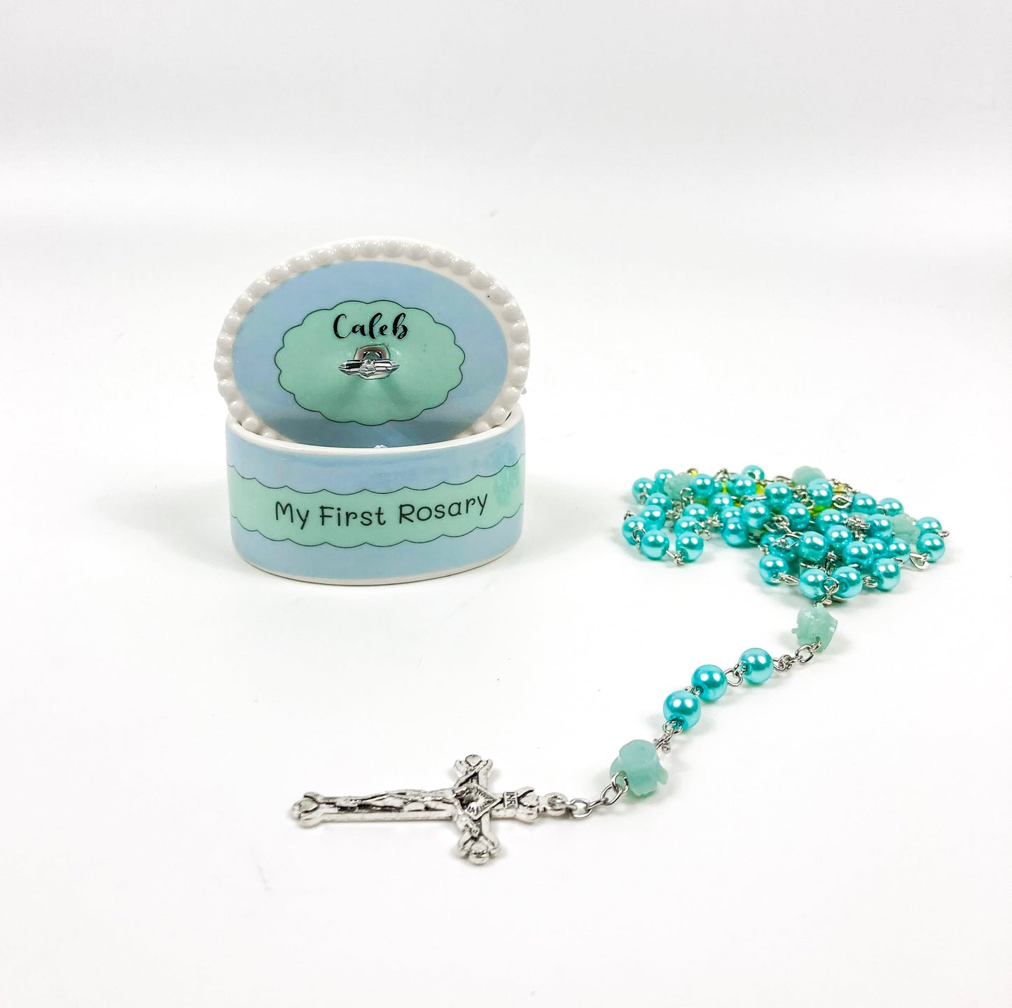 Personalized Baby Baptism Gift Box | Elephant and Blue Rosary