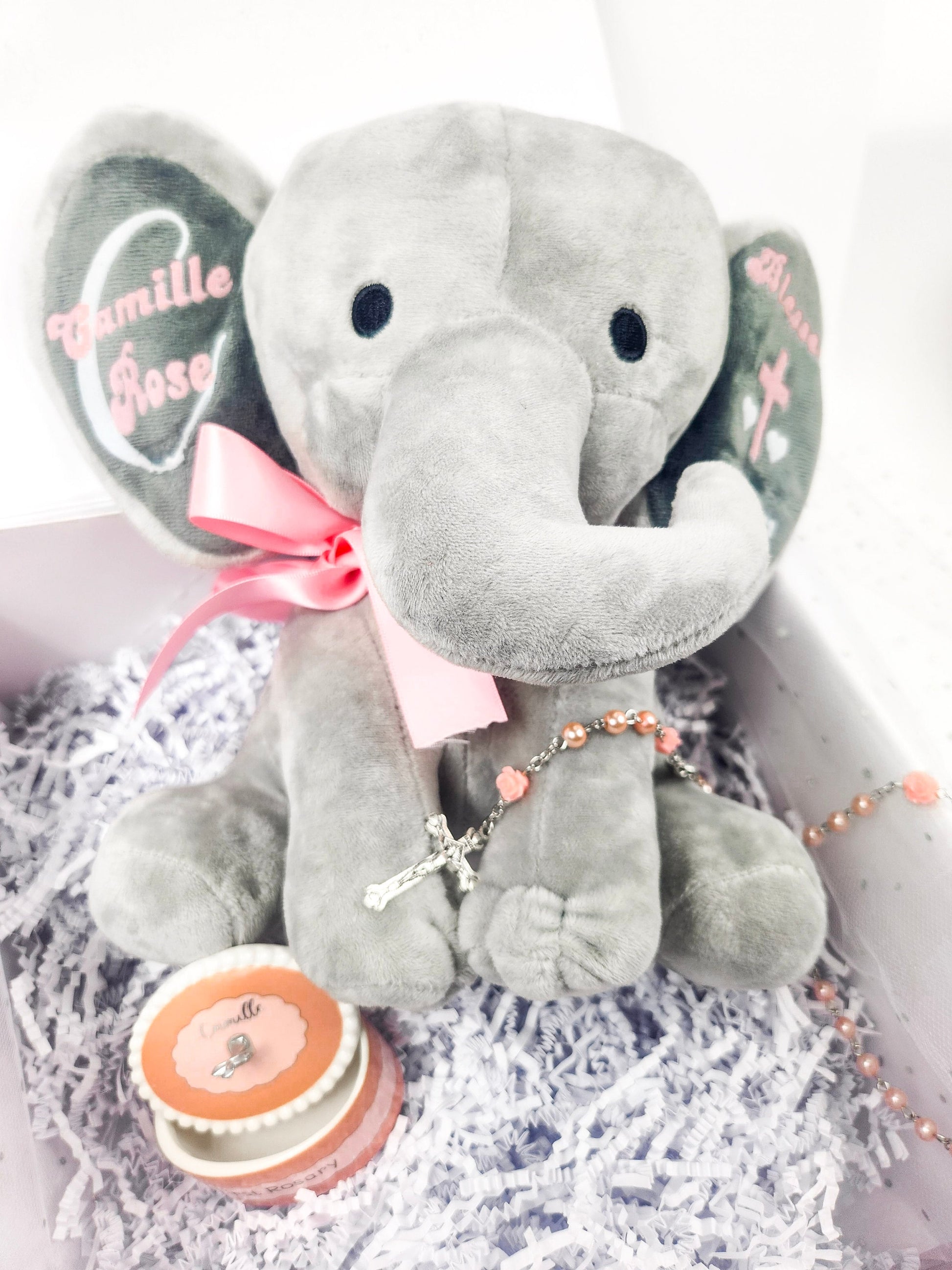 Personalized Gray Elephant Gift Basket